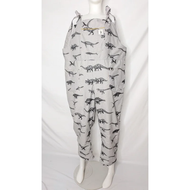 Dungarees: Size 16-18/XL Baggy Fit Overalls, dinosaur stripes