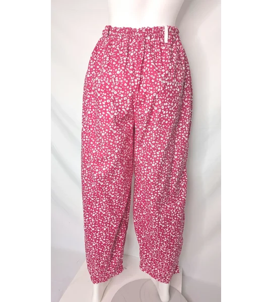 Reworked Barrel Leg Trousers: Fuchsia Floral Cotton Blend, Size 14