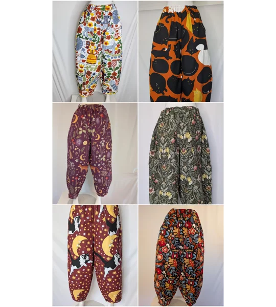 Made to order barrel legs trousers, baggy fit, stretch waist, four deep pockets