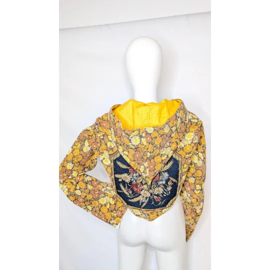 Whimsical Flower jacket: Unique Upcycled crop jacket, Size 10-12