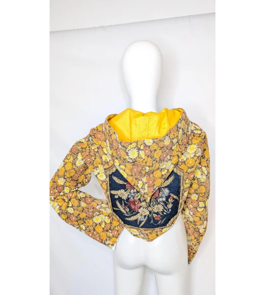 Whimsical Flower jacket: Unique Upcycled crop jacket, Size 10-12