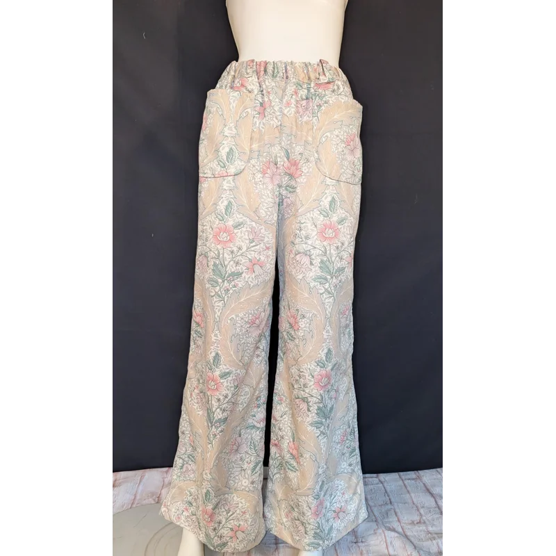 Floral Wide Leg Trousers: Size 16 Pants, reworked upcycled fashion