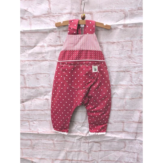 Dungarees for Babies: Handmade Romper in Red Spots (3-6m)
