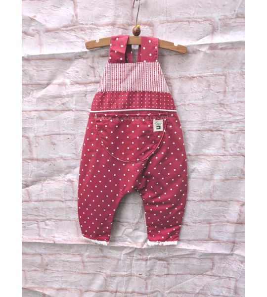 Dungarees for Babies: Handmade Romper in Red Spots (3-6m)