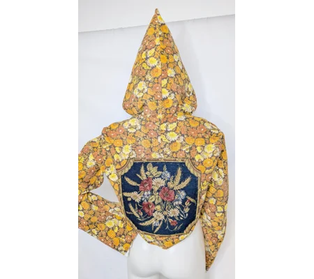Whimsical Flower jacket: Unique Upcycled crop jacket, Size 10-12