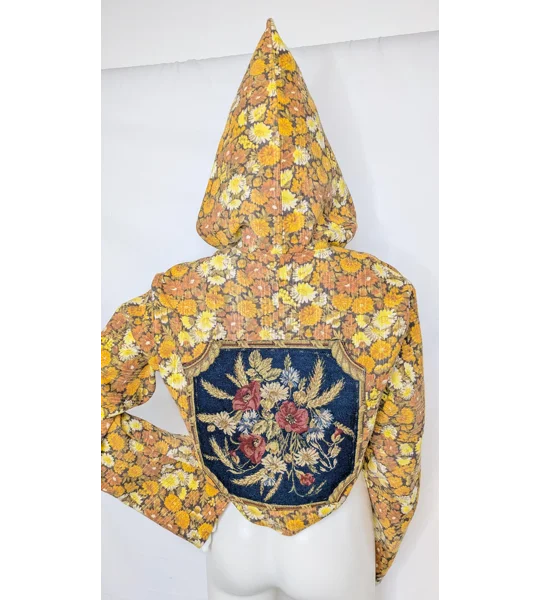 Whimsical Flower jacket: Unique Upcycled crop jacket, Size 10-12