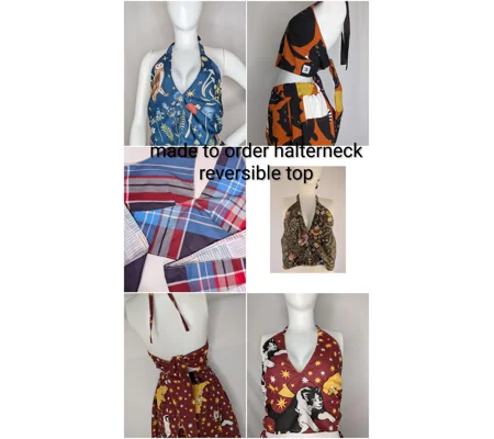 Made to order halterneck reversible top. Tie back and neck.