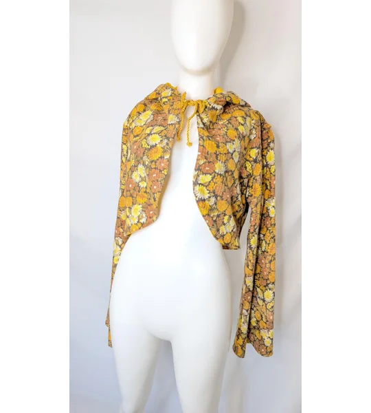 Whimsical Flower jacket: Unique Upcycled crop jacket, Size 10-12