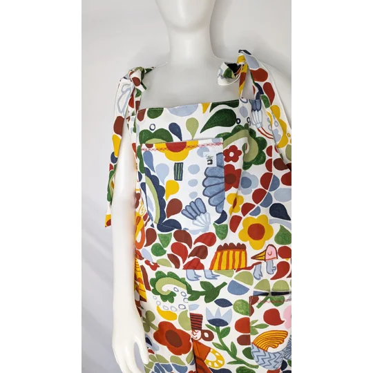 Tie Top Dungarees, Folk Art Print, Cotton Blend, Size 20