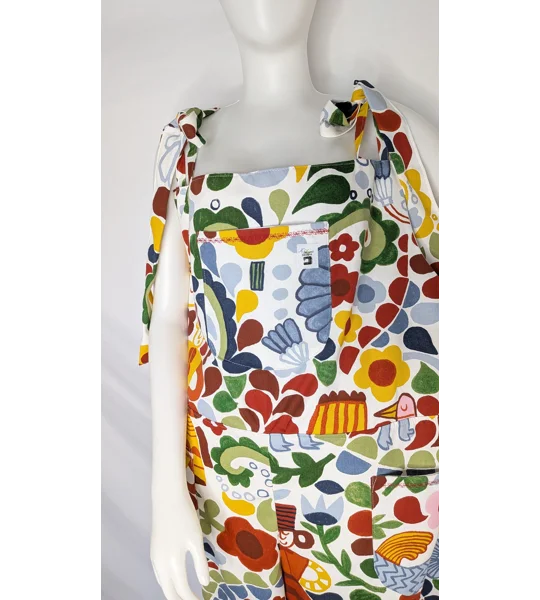 Tie Top Dungarees, Folk Art Print, Cotton Blend, Size 20