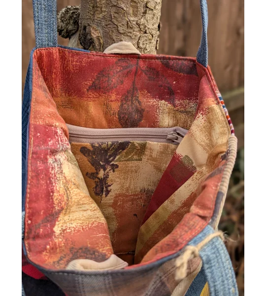 Handmade Patchwork Tote Bag: Upcycled Corduroy & Denim Shopper