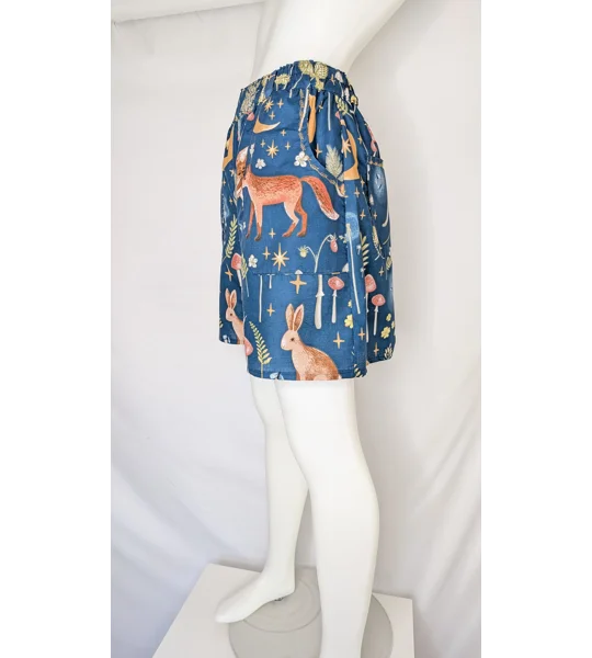 Wide Leg shorts: Size 14 mystical woodland Print owl, reworked upcycled textiles