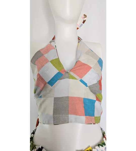 Reversible Cropped Halter Top: raspberry trifle