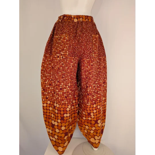 Reworked barrel Leg Trousers: Size 16, warm orange spots