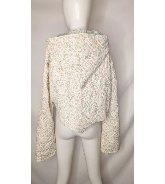Handmade Vintage Textile Quilted Jacket: Ditsy Floral, Fairy Hood, Size 18