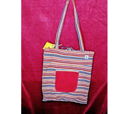 Striped Corduroy Tote Bag: Embroidered Detail, Upcycled Textiles