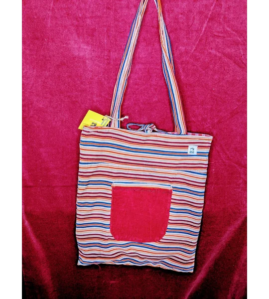 Striped Corduroy Tote Bag: Embroidered Detail, Upcycled Textiles