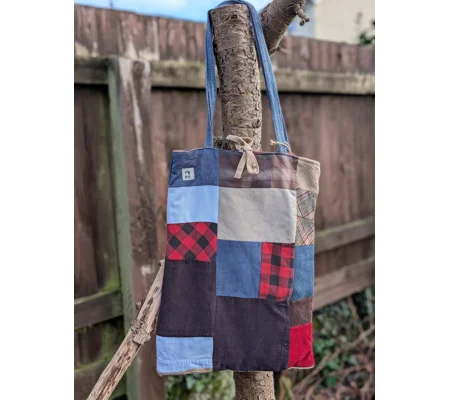 Handmade Patchwork Tote Bag: Upcycled Corduroy & Denim Shopper