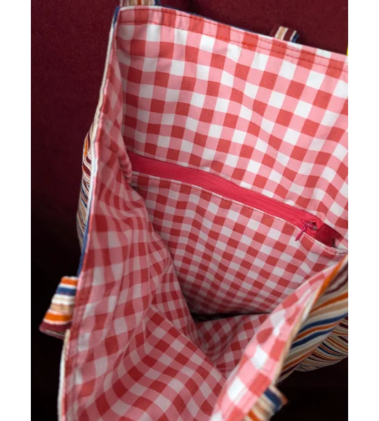 Striped Corduroy Tote Bag: Embroidered Detail, Upcycled Textiles