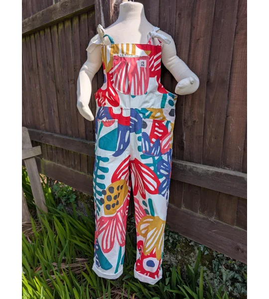 Bright patterns kids dungarees: Upcycled and Reworked childrens clothing-Age 7-8 Years