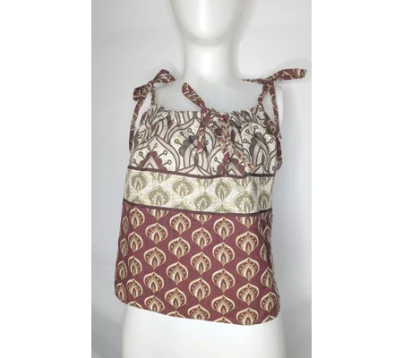 Reworked Cropped Cami Top: Ribbon Straps, Size 12, ethnic fushion