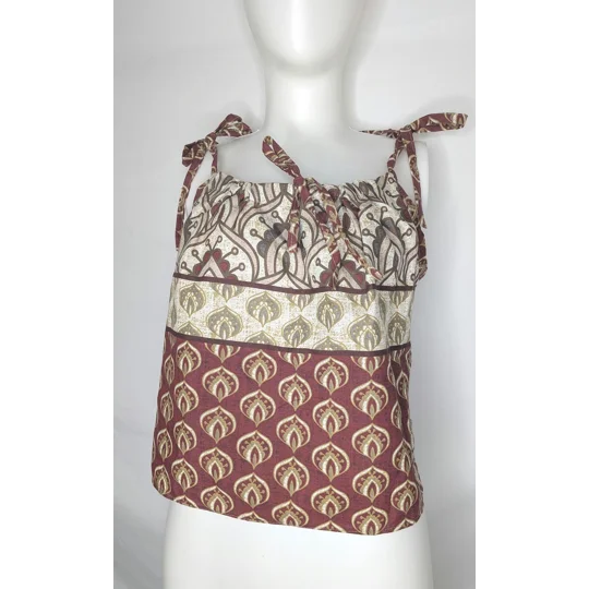 Reworked Cropped Cami Top: Ribbon Straps, Size 12, ethnic fushion