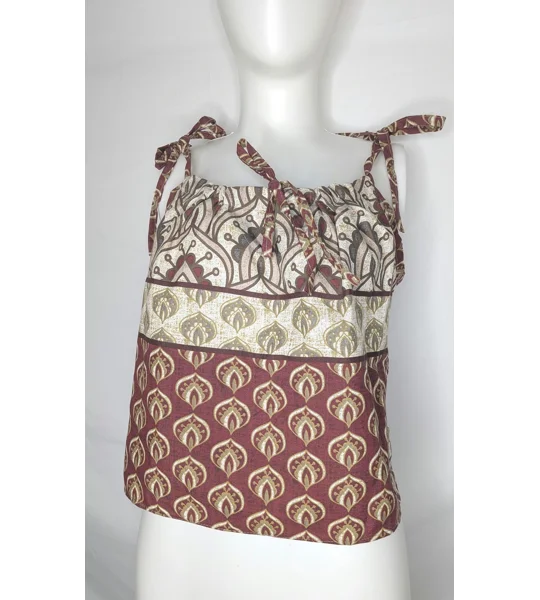 Reworked Cropped Cami Top: Ribbon Straps, Size 12, ethnic fushion