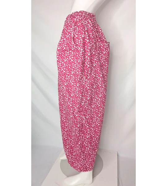 Reworked Barrel Leg Trousers: Fuchsia Floral Cotton Blend, Size 14