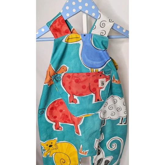 Toddler Dungarees, romper,(12-18m) farm cats