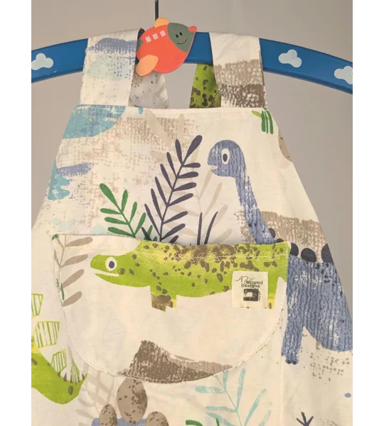 Dinosaur Dungarees, romper,(12-18m) sustainable children's gift.