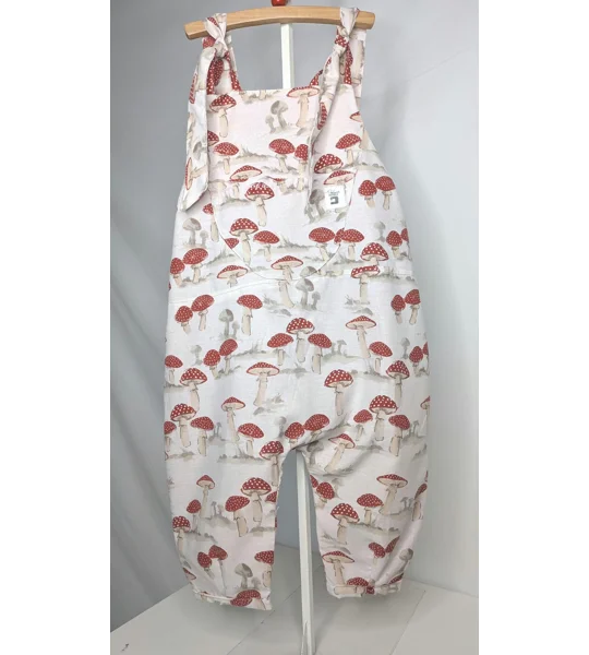 Child Dungarees, romper, age 4-5yrs mushrooms dungarees, sustainable clothing, reworked kids clothes