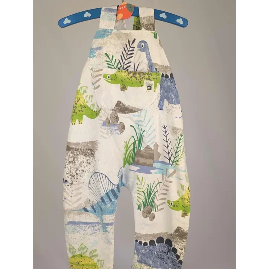 Dinosaur Dungarees, romper,(12-18m) sustainable children's gift.