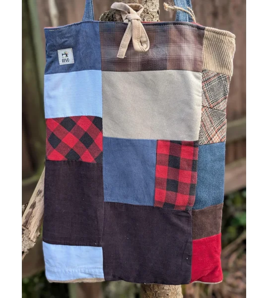 Handmade Patchwork Tote Bag: Upcycled Corduroy & Denim Shopper