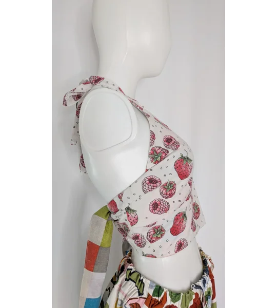 Reversible Cropped Halter Top: raspberry trifle