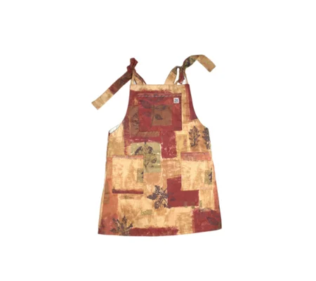 Upcycled Apron Dress: Abstract Leaves Print, Size 10, Handmade