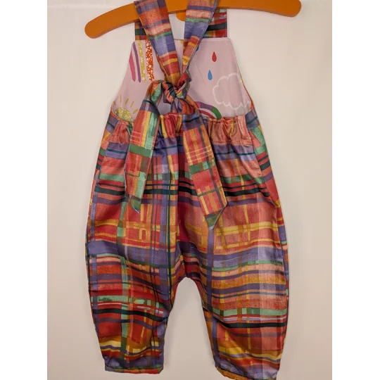 Check multi coloured toddler dungarees,(2-3y) sustainable children's gift.