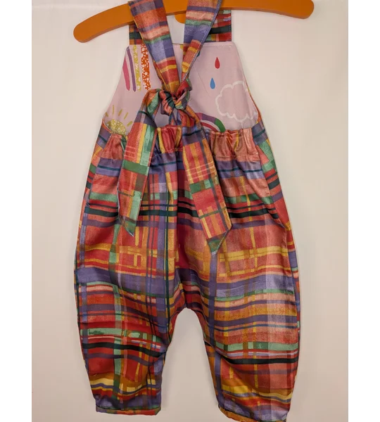 Check multi coloured toddler dungarees,(2-3y) sustainable children's gift.