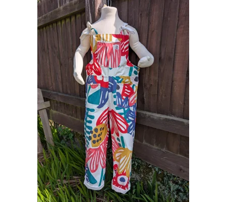 Bright patterns kids dungarees: Upcycled and Reworked childrens clothing-Age 7-8 Years