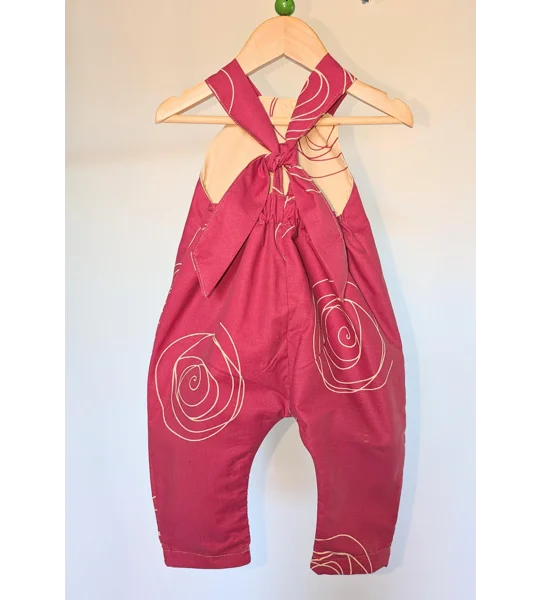 Patterned Pink Baby Dungarees Romper: Upcycled Sustainable Baby Clothing (9-12m)