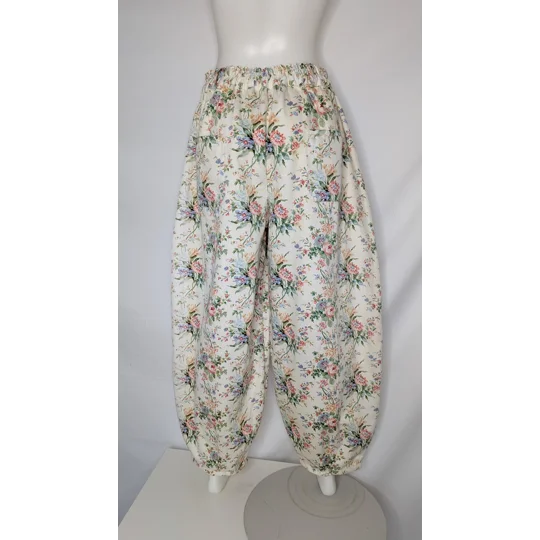 Reworked barrel Leg Trousers: Size 16, antique blooms