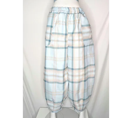 Reworked barrel Leg Trousers: Size 18 summer mist check