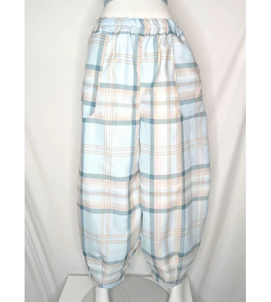 Reworked barrel Leg Trousers: Size 18 summer mist check