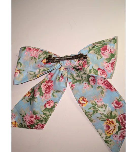 Upcycled Fabric Barrette Hair Giant Feminine bow: vintage floral hair decoration