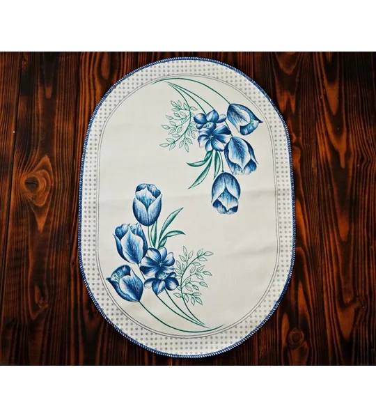 Vintage Tulip Placemats - Set of 5 Oval Fabric Table Mats