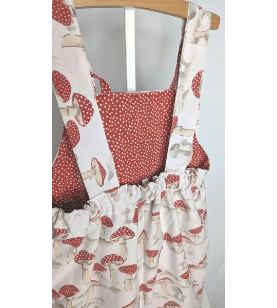 Child Dungarees, romper, age 4-5yrs mushrooms dungarees, sustainable clothing, reworked kids clothes