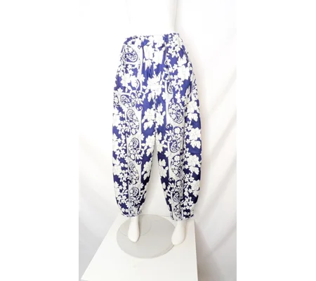 Reworked barrel Leg Trousers: Size 14 navy floral paisley