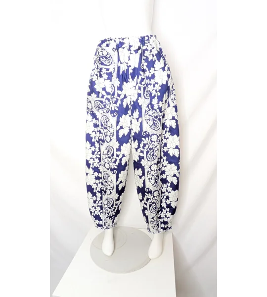 Reworked barrel Leg Trousers: Size 14 navy floral paisley