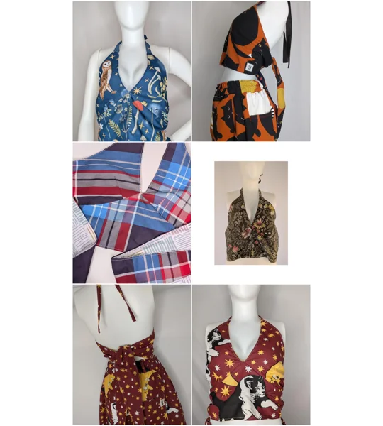 Made to order halterneck reversible top. Tie back and neck.