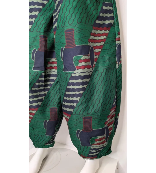 Barrel Leg Trousers: Size 18 ethnic sewing lover print green