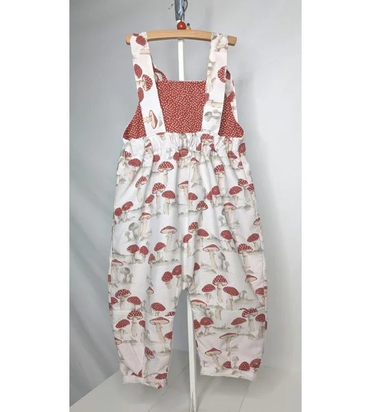 Child Dungarees, romper, age 4-5yrs mushrooms dungarees, sustainable clothing, reworked kids clothes